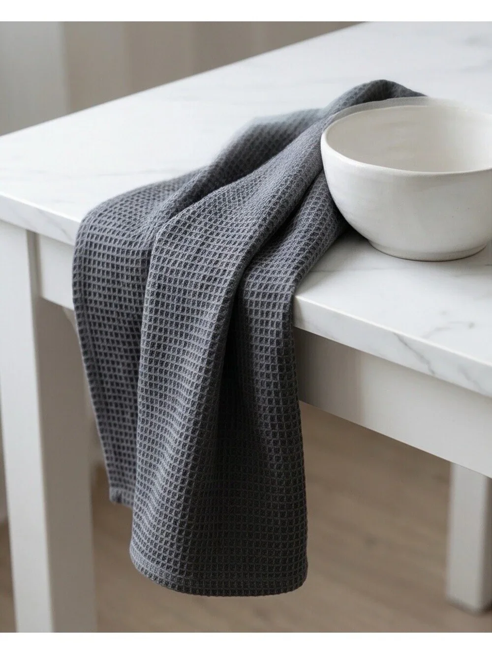 Set of 2 Gray White Checkered Waffle Weave Cotton Kitchen Towels NWOT